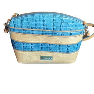 Brahmin Mini Duxbury Shoulder Bag in Surf Vineyard Blue & Tan Leather